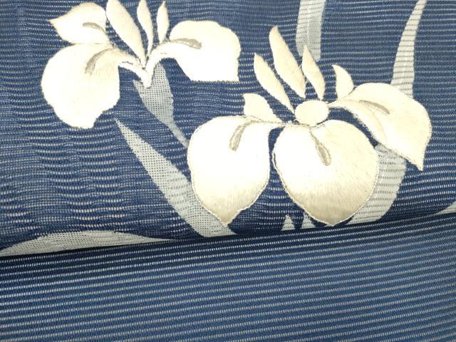 平和屋着物＊夏物 九寸名古屋帯 駒刺繍 杜若 正絹 逸品 DABB3224cm