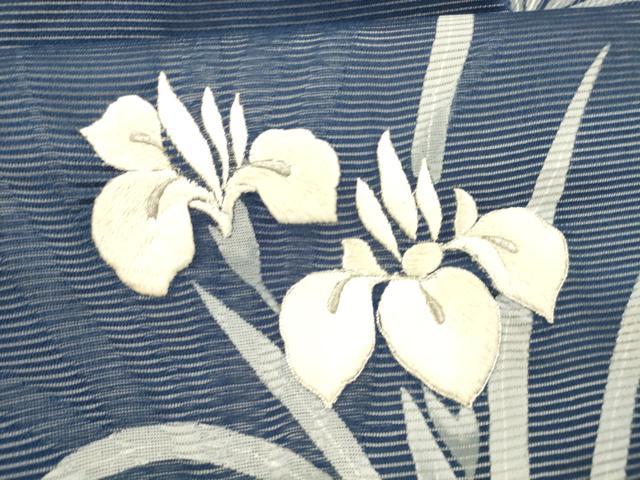 平和屋着物＊夏物 九寸名古屋帯 駒刺繍 杜若 正絹 逸品 DABB3224cm