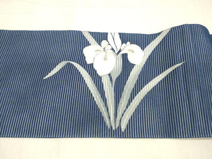平和屋着物＊夏物 九寸名古屋帯 駒刺繍 杜若 正絹 逸品 DABB3224cm