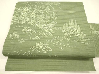 平和屋着物＊夏物 絽塩瀬 九寸名古屋帯 ろうけつ染め 風景文 正絹 逸品 DABB3225cm