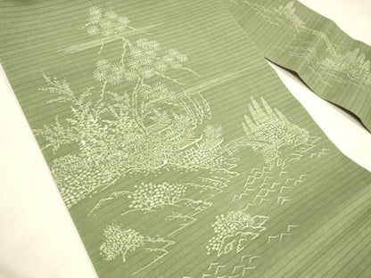 平和屋着物＊夏物 絽塩瀬 九寸名古屋帯 ろうけつ染め 風景文 正絹 逸品 DABB3225cm