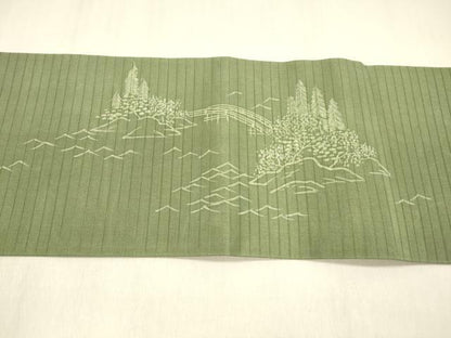 平和屋着物＊夏物 絽塩瀬 九寸名古屋帯 ろうけつ染め 風景文 正絹 逸品 DABB3225cm
