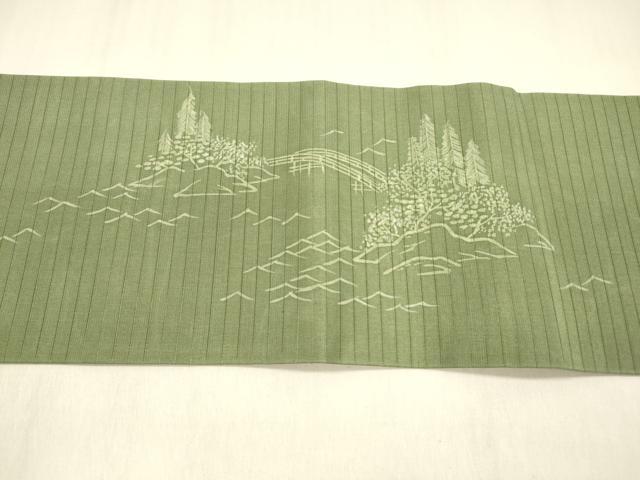 平和屋着物＊夏物 絽塩瀬 九寸名古屋帯 ろうけつ染め 風景文 正絹 逸品 DABB3225cm