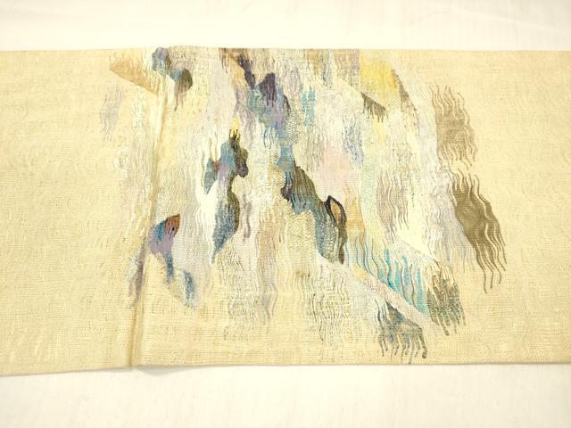 平和屋着物▽太鼓柄袋帯 スリーシーズン 春夏秋 すくい織 抽象文様 金銀糸 正絹 逸品 DABB3231cm