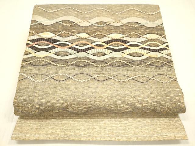 平和屋着物▽太鼓柄袋帯 スリーシーズン 春夏秋 すくい織 よろけ縞 正絹 逸品 DABB3232cm