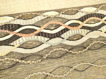 平和屋着物▽太鼓柄袋帯 スリーシーズン 春夏秋 すくい織 よろけ縞 正絹 逸品 DABB3232cm