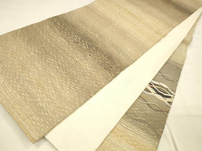 平和屋着物▽太鼓柄袋帯 スリーシーズン 春夏秋 すくい織 よろけ縞 正絹 逸品 DABB3232cm