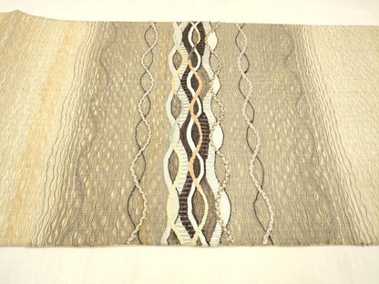 平和屋着物▽太鼓柄袋帯 スリーシーズン 春夏秋 すくい織 よろけ縞 正絹 逸品 DABB3232cm