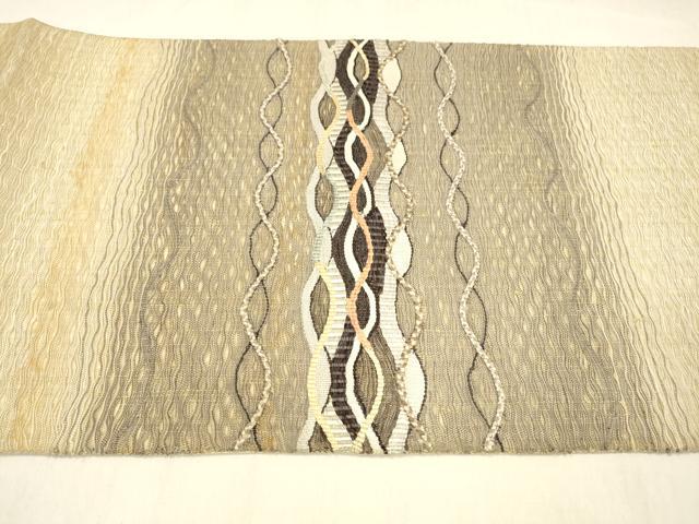 平和屋着物▽太鼓柄袋帯 スリーシーズン 春夏秋 すくい織 よろけ縞 正絹 逸品 DABB3232cm
