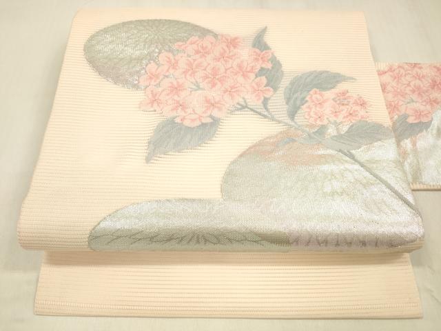 平和屋着物＊夏物 九寸名古屋帯 紫陽花 金銀糸 正絹 逸品 DABB3237cm