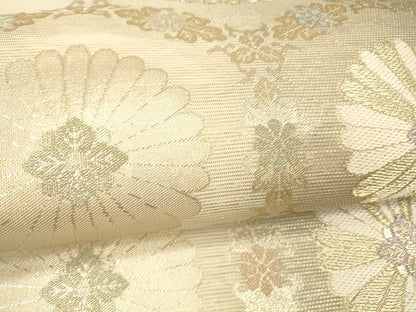 平和屋着物＊夏物 六通柄袋帯 草花文 金糸 正絹 逸品 DABB3240cm