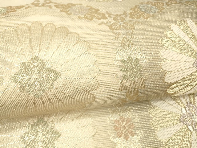 平和屋着物＊夏物 六通柄袋帯 草花文 金糸 正絹 逸品 DABB3240cm