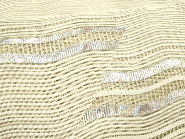 平和屋着物＊夏物　絽綴れ　八寸名古屋帯　よろけ縞　銀糸　正絹　逸品　DABB3242cm