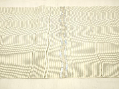 平和屋着物＊夏物　絽綴れ　八寸名古屋帯　よろけ縞　銀糸　正絹　逸品　DABB3242cm