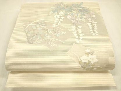 平和屋着物＊夏物 絽綴れ 八寸名古屋帯 地紙藤花房 正絹 逸品 DABB3244cm