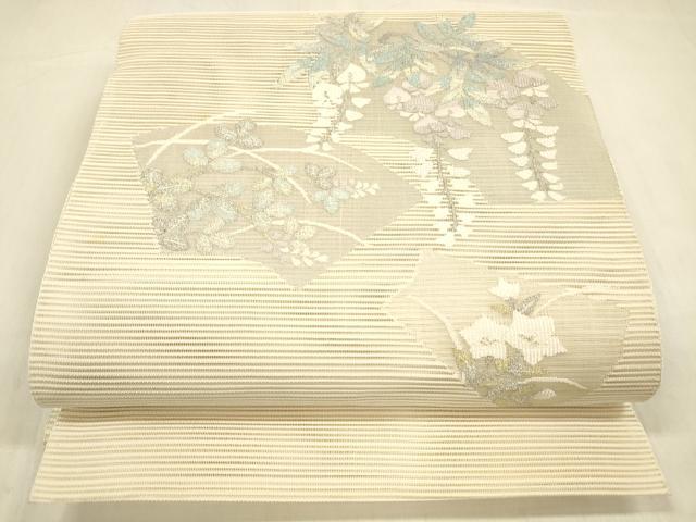 平和屋着物＊夏物 絽綴れ 八寸名古屋帯 地紙藤花房 正絹 逸品 DABB3244cm