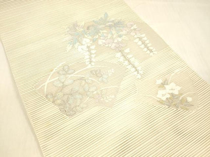 平和屋着物＊夏物 絽綴れ 八寸名古屋帯 地紙藤花房 正絹 逸品 DABB3244cm