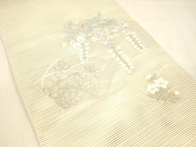 平和屋着物＊夏物 絽綴れ 八寸名古屋帯 地紙藤花房 正絹 逸品 DABB3244cm