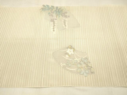 平和屋着物＊夏物 絽綴れ 八寸名古屋帯 地紙藤花房 正絹 逸品 DABB3244cm