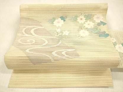平和屋着物＊夏物 絽綴れ 八寸名古屋帯 流水花文 金銀糸 正絹 逸品 DABB3248cm