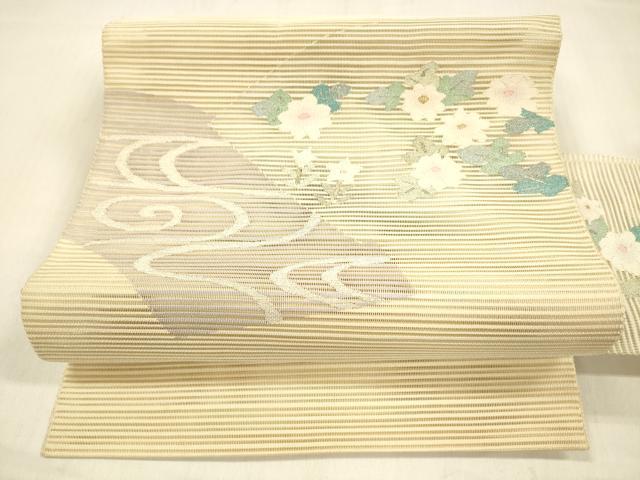 平和屋着物＊夏物 絽綴れ 八寸名古屋帯 流水花文 金銀糸 正絹 逸品 DABB3248cm