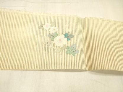 平和屋着物＊夏物 絽綴れ 八寸名古屋帯 流水花文 金銀糸 正絹 逸品 DABB3248cm
