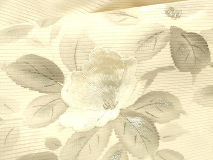 平和屋着物＊夏物 九寸名古屋帯 作家物 手描き 刺繍 流水枝花文 銀彩 正絹 逸品 DABB3252cm