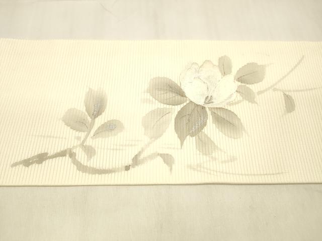 平和屋着物＊夏物 九寸名古屋帯 作家物 手描き 刺繍 流水枝花文 銀彩 正絹 逸品 DABB3252cm