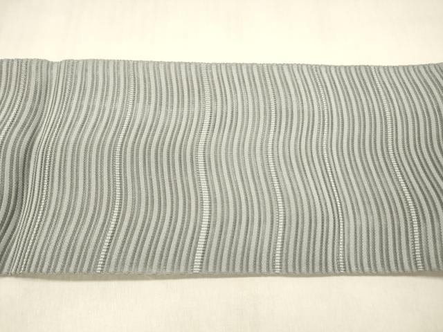 平和屋着物＊夏物 絽綴れ 八寸名古屋帯 よろけ縞 暁鼠色 正絹 逸品 DABB3258cm