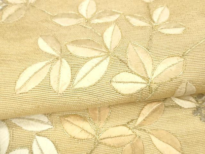 平和屋着物＊夏物 太鼓柄袋帯 刺繍 枝葉文 金糸 正絹 逸品 DABB3260cm