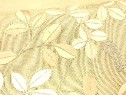 平和屋着物＊夏物 太鼓柄袋帯 刺繍 枝葉文 金糸 正絹 逸品 DABB3260cm