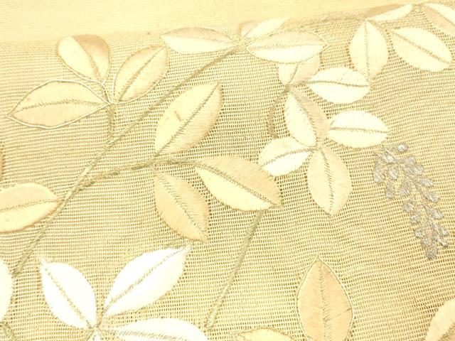 平和屋着物＊夏物 太鼓柄袋帯 刺繍 枝葉文 金糸 正絹 逸品 DABB3260cm