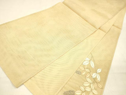 平和屋着物＊夏物 太鼓柄袋帯 刺繍 枝葉文 金糸 正絹 逸品 DABB3260cm