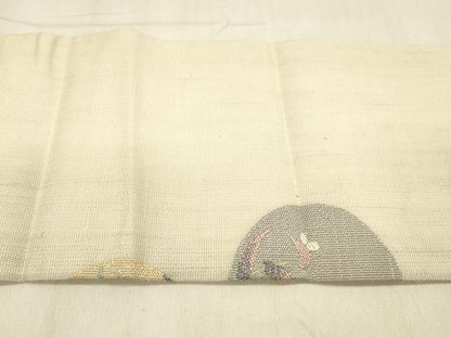 平和屋着物＊夏物 九寸名古屋帯 草葉丸文 銀糸 正絹 逸品 DABB3264cm