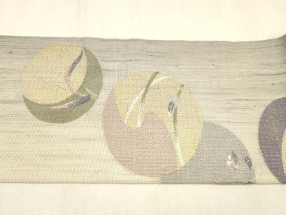 平和屋着物＊夏物 九寸名古屋帯 草葉丸文 銀糸 正絹 逸品 DABB3264cm