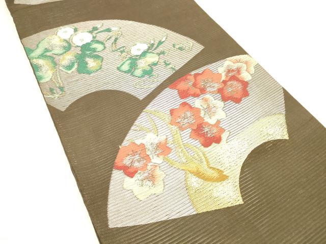 平和屋着物＊夏物 西陣 川島織物 六通柄 本袋帯 地紙蔦の葉花文 金銀糸 正絹 逸品 DABB3265cm