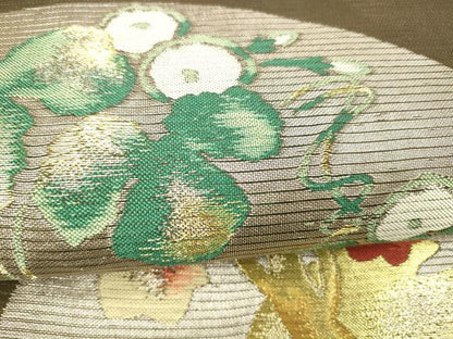 平和屋着物＊夏物 西陣 川島織物 六通柄 本袋帯 地紙蔦の葉花文 金銀糸 正絹 逸品 DABB3265cm