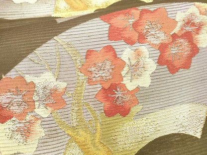 平和屋着物＊夏物 西陣 川島織物 六通柄 本袋帯 地紙蔦の葉花文 金銀糸 正絹 逸品 DABB3265cm