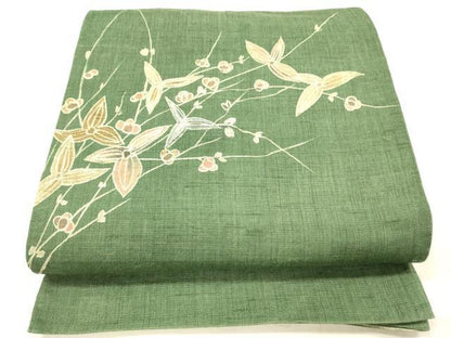平和屋着物＊夏物 太鼓柄袋帯 ろうけつ染め 作家物 枝花文 麻 逸品 DABB3269cm