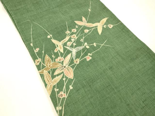 平和屋着物＊夏物 太鼓柄袋帯 ろうけつ染め 作家物 枝花文 麻 逸品 DABB3269cm