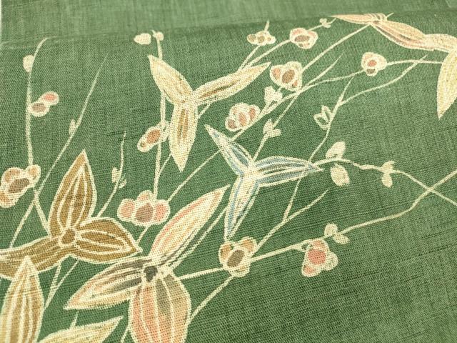 平和屋着物＊夏物 太鼓柄袋帯 ろうけつ染め 作家物 枝花文 麻 逸品 DABB3269cm