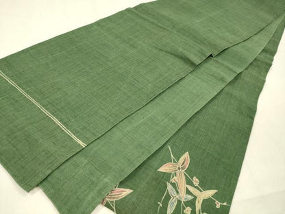 平和屋着物＊夏物 太鼓柄袋帯 ろうけつ染め 作家物 枝花文 麻 逸品 DABB3269cm