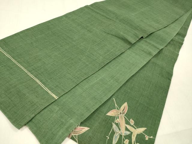 平和屋着物＊夏物 太鼓柄袋帯 ろうけつ染め 作家物 枝花文 麻 逸品 DABB3269cm