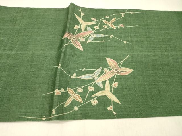 平和屋着物＊夏物 太鼓柄袋帯 ろうけつ染め 作家物 枝花文 麻 逸品 DABB3269cm
