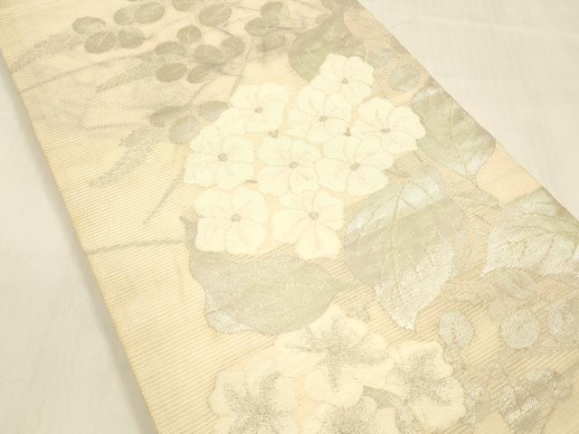 平和屋着物＊夏物 九寸開き名古屋帯 紫陽花 銀糸 正絹 逸品 DABB3270cm