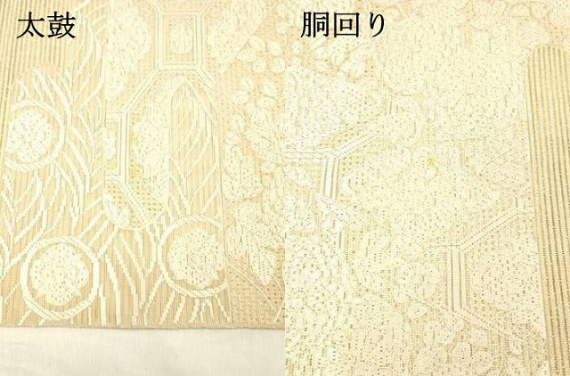 平和屋着物＊夏物 中国三大刺繍 スワトウ刺繍 汕頭刺繍 総刺繍 絽綴れ 太鼓柄袋帯 絽刺し 区限刺繍 草花文 金糸 正絹 逸品 DABB3271cm