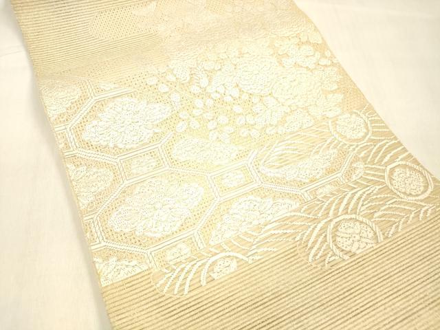 平和屋着物＊夏物 中国三大刺繍 スワトウ刺繍 汕頭刺繍 総刺繍 絽綴れ 太鼓柄袋帯 絽刺し 区限刺繍 草花文 金糸 正絹 逸品 DABB3271cm