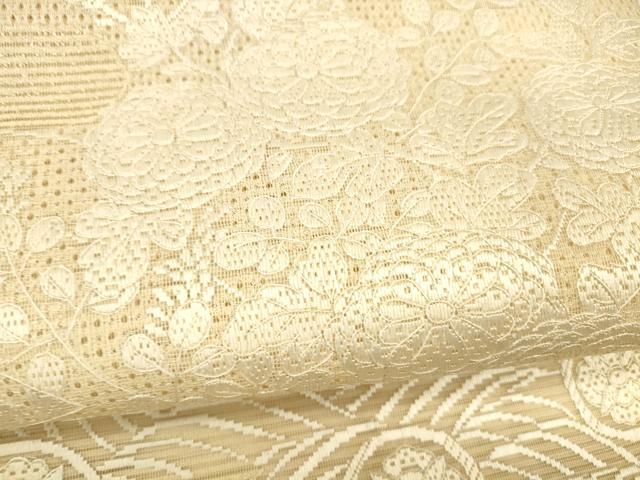 平和屋着物＊夏物 中国三大刺繍 スワトウ刺繍 汕頭刺繍 総刺繍 絽綴れ 太鼓柄袋帯 絽刺し 区限刺繍 草花文 金糸 正絹 逸品 DABB3271cm
