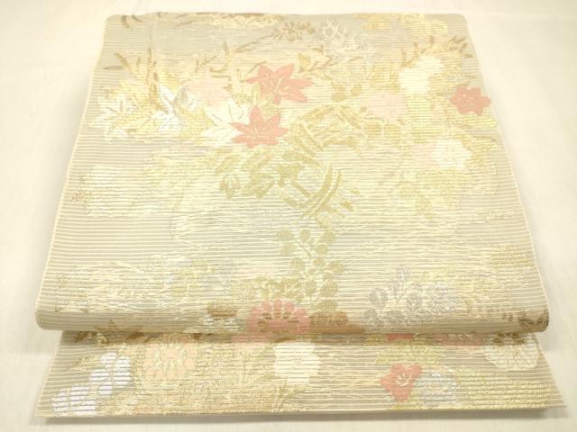 平和屋着物＊夏物 六通柄 本袋帯 草花文 金銀糸 正絹 逸品 DABB3273cm