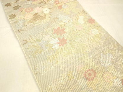 平和屋着物＊夏物 六通柄 本袋帯 草花文 金銀糸 正絹 逸品 DABB3273cm